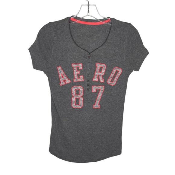 Aeropostale Womens Top Size L Y2K Light Gray Short Sleeve Pullover Casual - Picture 1 of 11